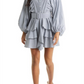 Vestido com babados da coleção Vici - Branco/Azul-marinho, tamanho pequeno
