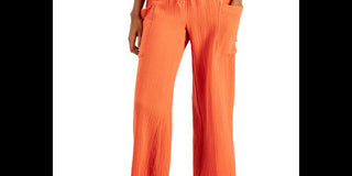 Calça curta feminina Indigo Rein de algodão com gaze larga e cordão, tamanho M, laranja