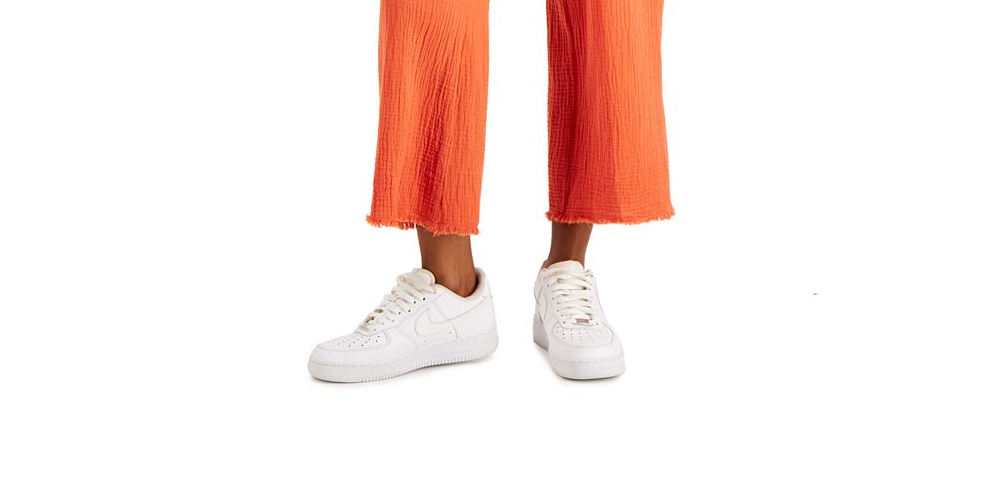 Calça curta feminina Indigo Rein de algodão com gaze larga e cordão, tamanho M, laranja