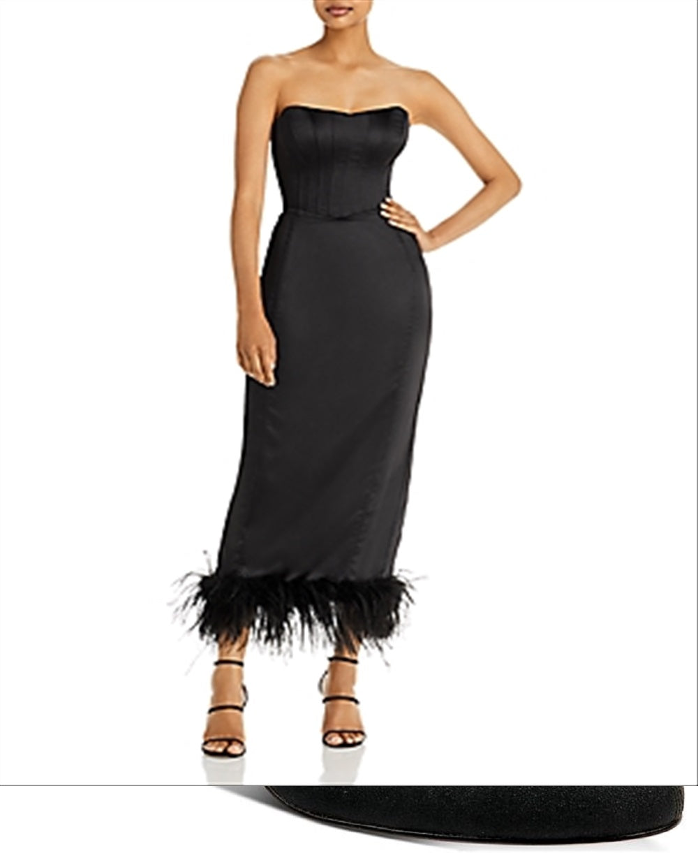 Vestido corpete com acabamento em penas Maeve Reilly Aqua feminino, preto, tamanho grande