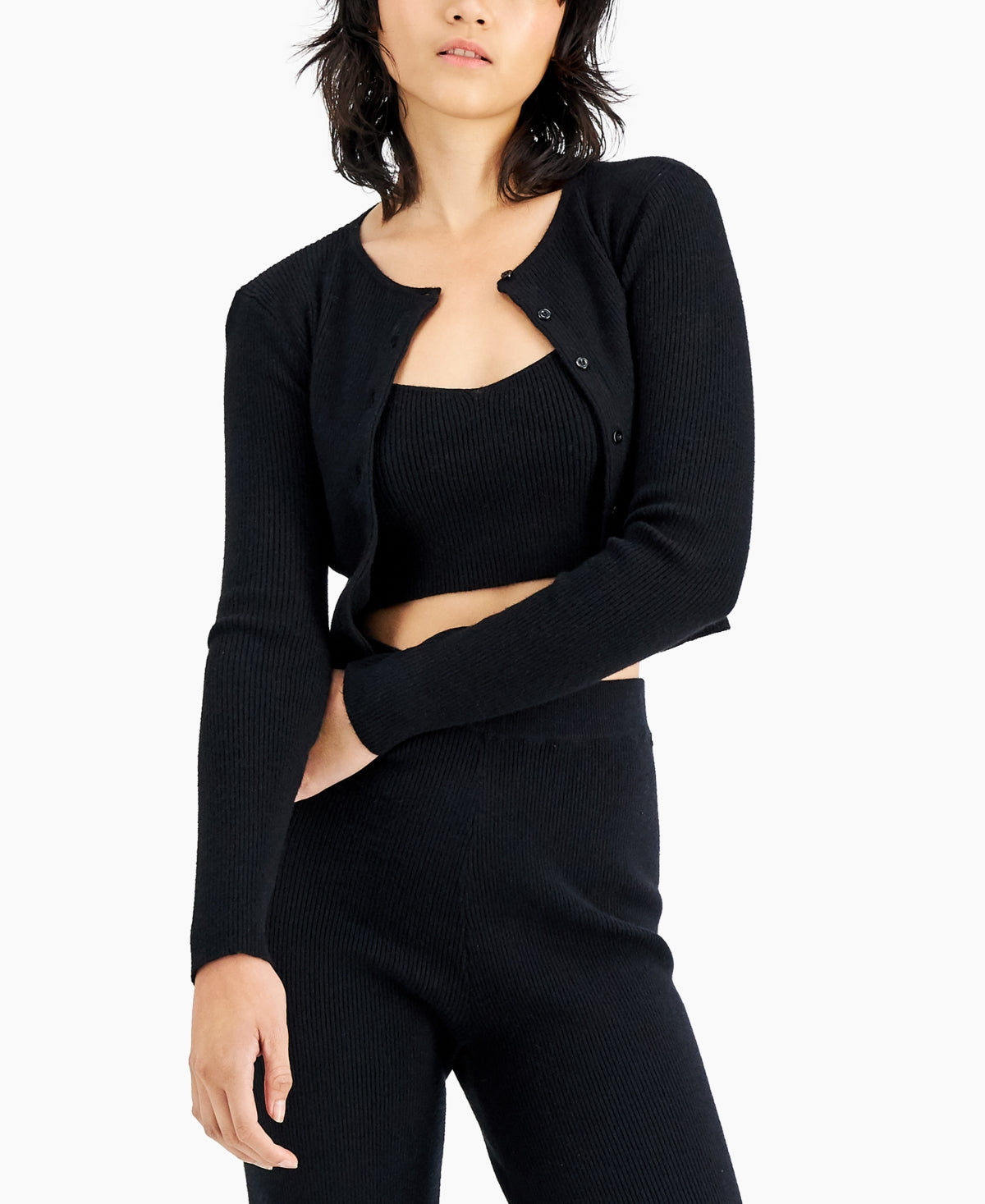 Conjunto de cardigan e top curto Olivia feminino Nia cinza, tamanho M