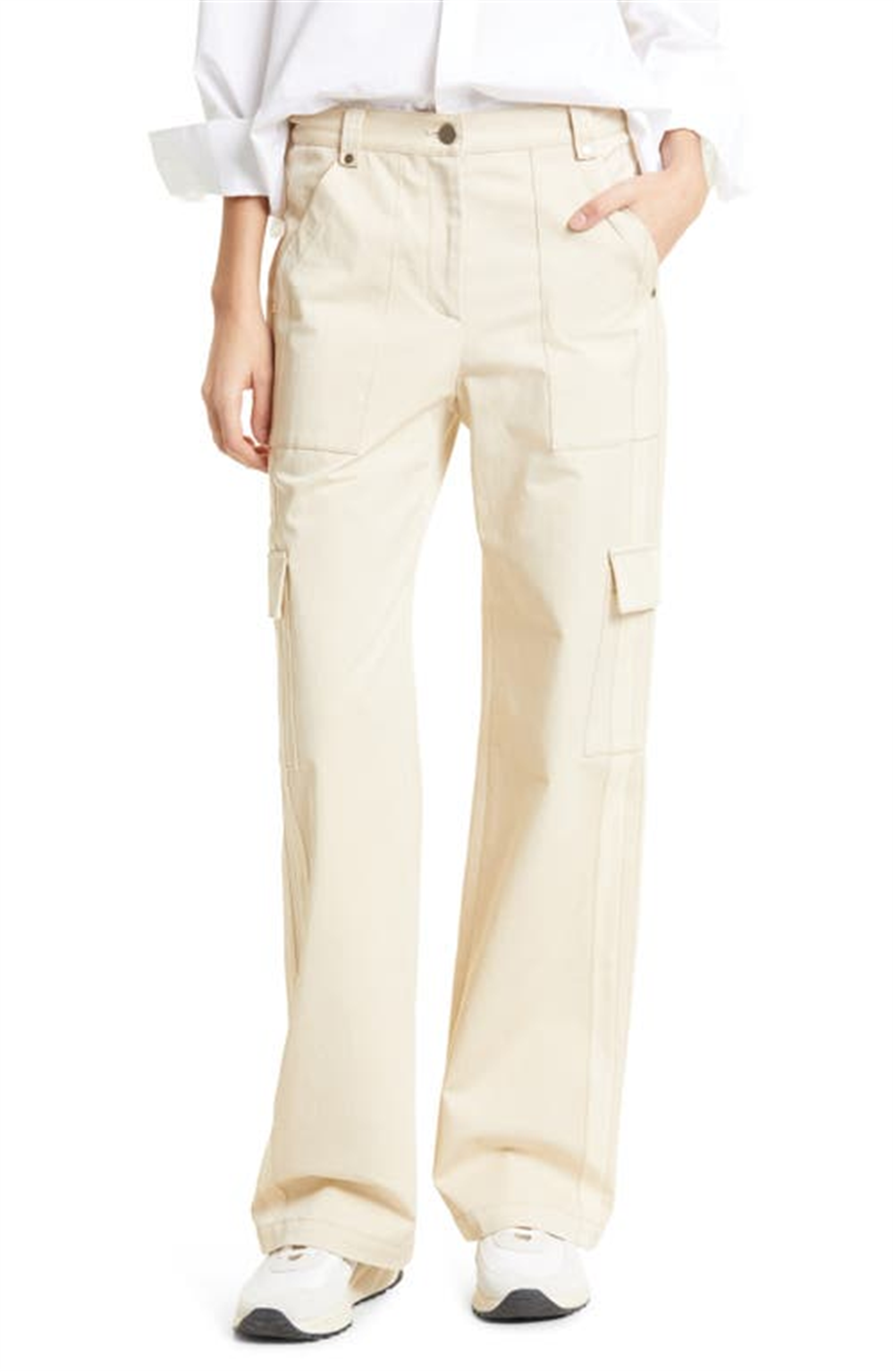 Calça cargo TWP Izzy de algodão elástico, cáqui, tamanho 12