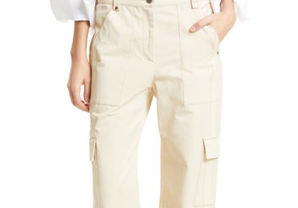 Calça cargo TWP Izzy de algodão elástico, cáqui, tamanho 12