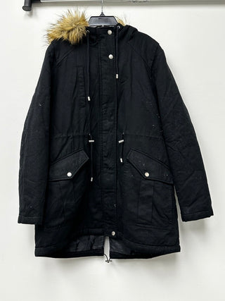 Collection B Women's Junior's Faux Fur Trim Hooded Anorak Coat Black Size X-Large