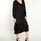Vestido midi plissado com babados Belldini feminino, preto, tamanho pequeno