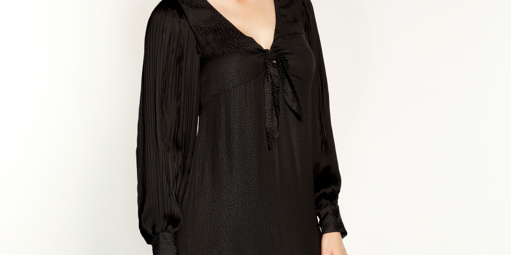 Vestido midi plissado com babados Belldini feminino, preto, tamanho pequeno