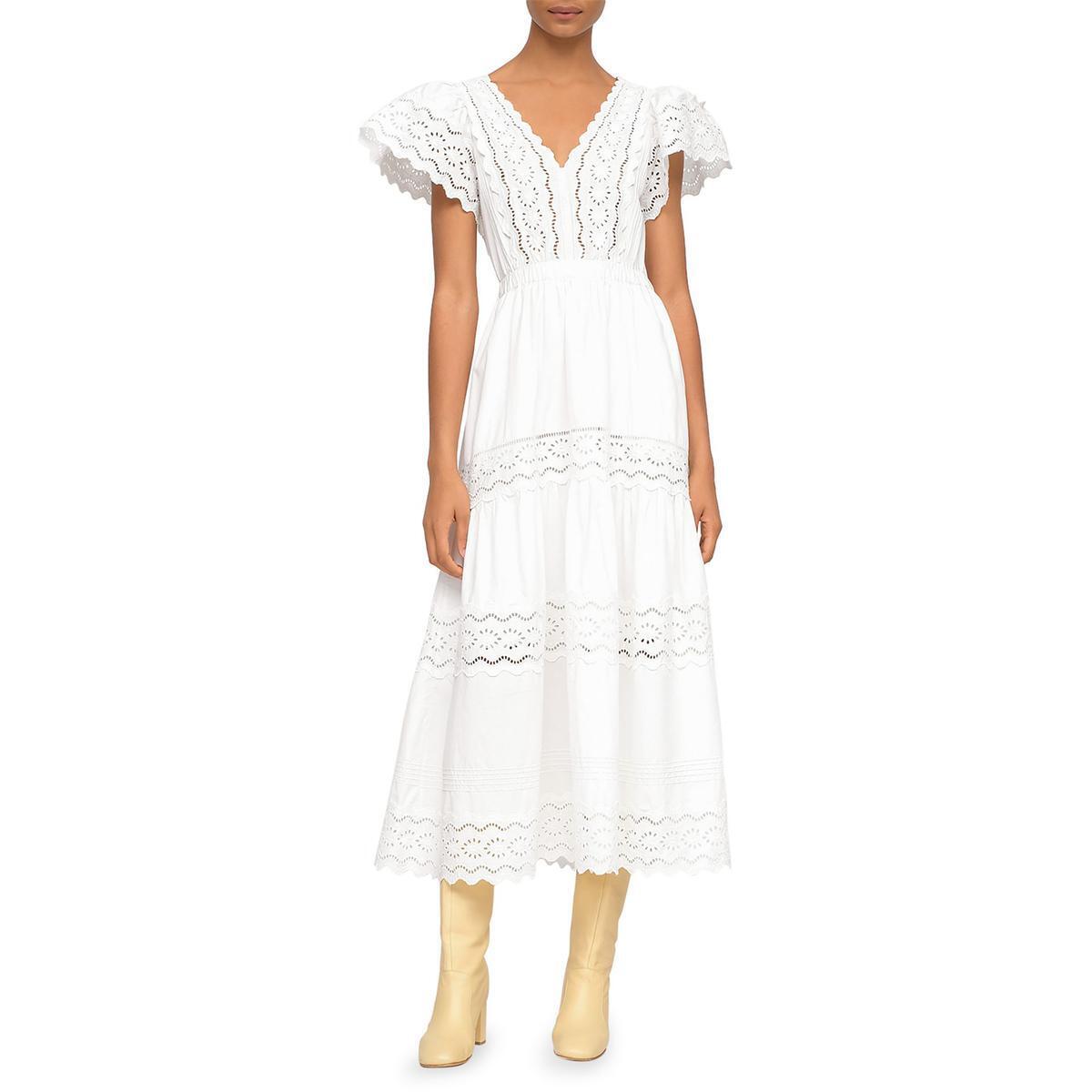 Vestido feminino Sea Georgina com ilhós e decote em V, branco, tamanho 2