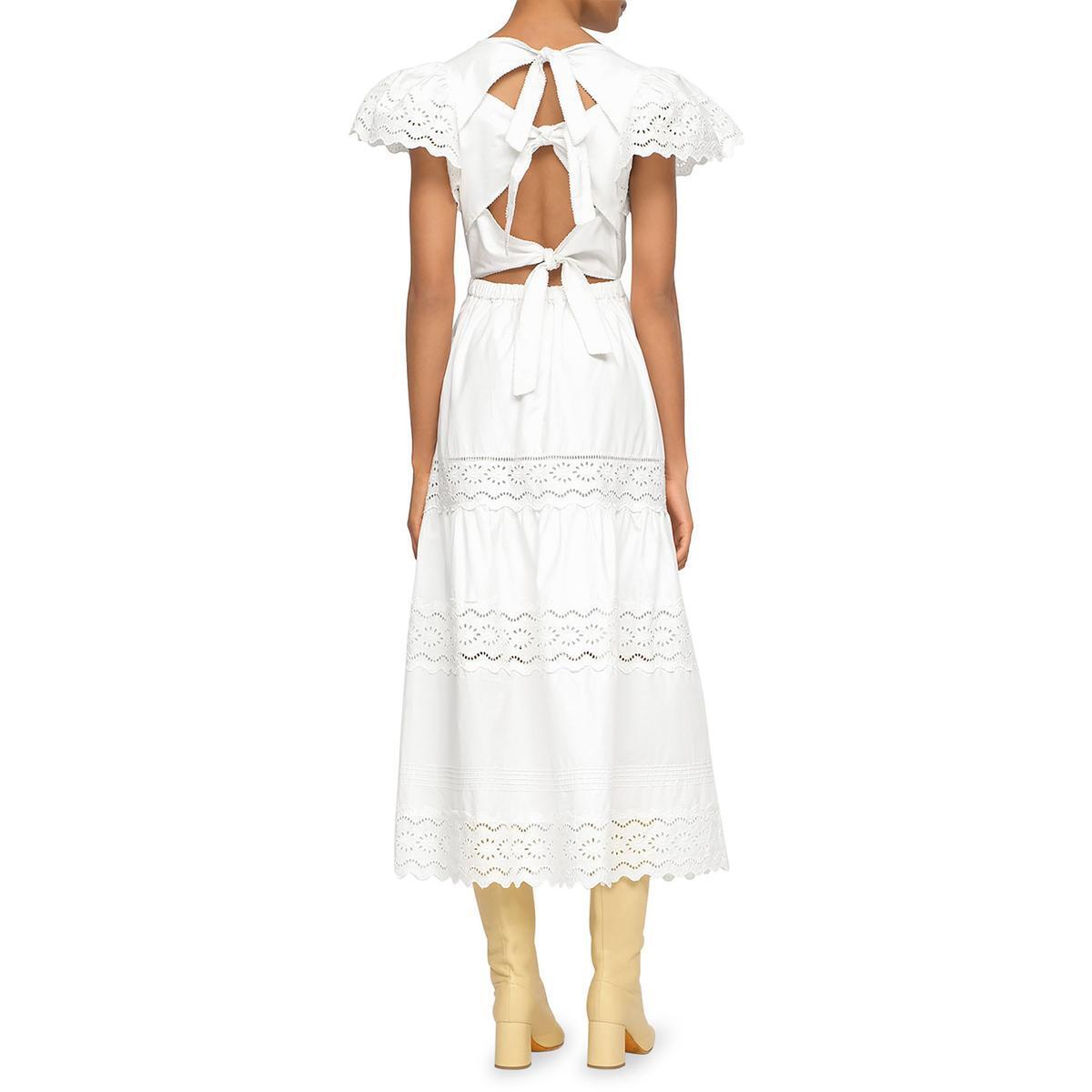 Vestido feminino Sea Georgina com ilhós e decote em V, branco, tamanho 2