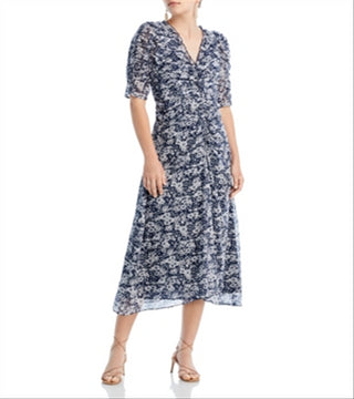 Vestido midi franzido Suzie Sea New York azul marinho