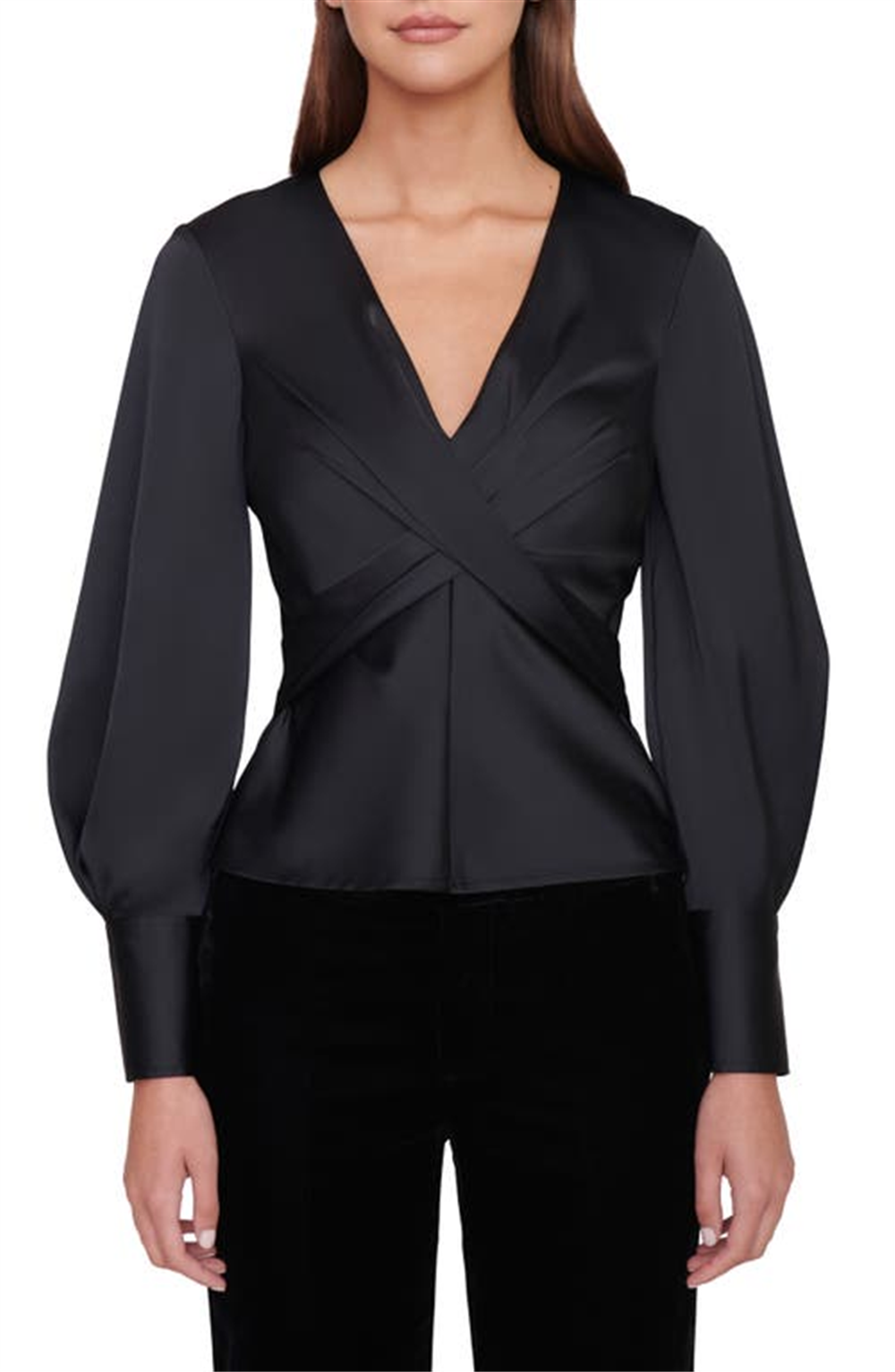 Blusa Staud Feminina Madison com Frente Cruzada, Preta, Tamanho 10