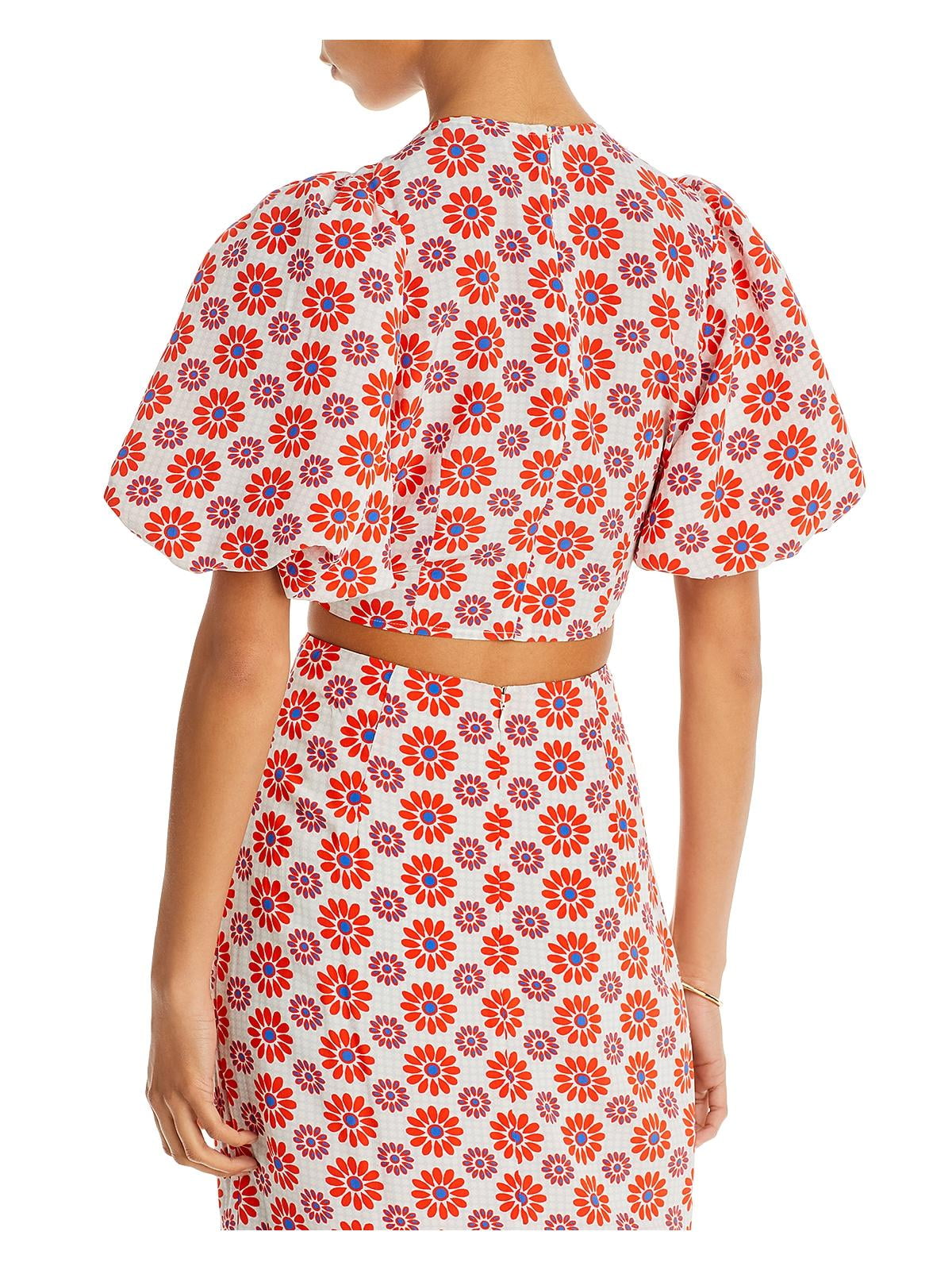 Cropped Rhode Lana com manga bufante laranja