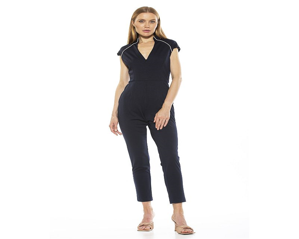 Macacão feminino grande azul Niamah com gola militar ALEXIA ADMOR