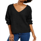 Suéter Hippie Rose Junior's Chenille com decote em V, preto, tamanho X-S