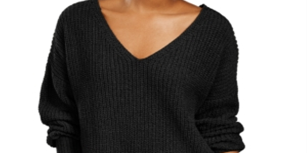 Suéter Hippie Rose Junior's Chenille com decote em V, preto, tamanho X-S