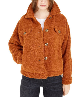 Jaqueta Trucker Sherpa Hippie Rose Junior Marrom Tamanho Grande