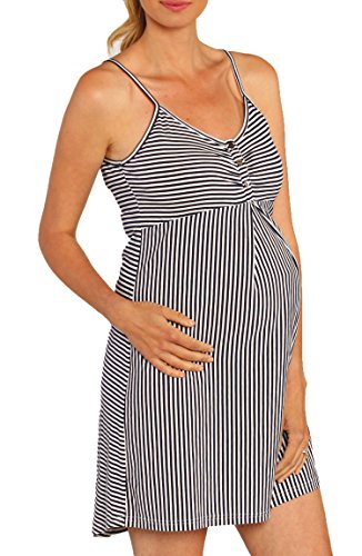 Conjunto de vestido de amamentação, robe e cobertor para bebê Angel Maternity em listras azul-marinho, tamanho X-Small Azul