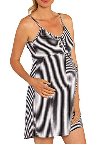 Conjunto de vestido de amamentação, robe e cobertor para bebê Angel Maternity em listras azul-marinho, tamanho X-Small Azul