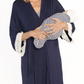 Conjunto de vestido de amamentação, robe e cobertor para bebê Angel Maternity em listras azul-marinho, tamanho X-Small Azul