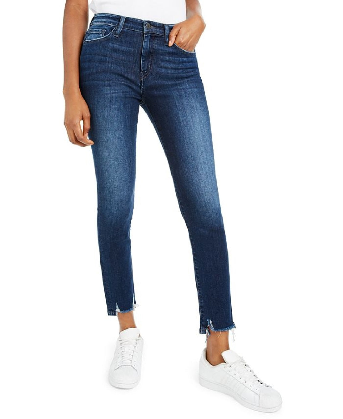 Calça jeans skinny desfiada e cropped feminina Flying Monkey, azul, tamanho 30