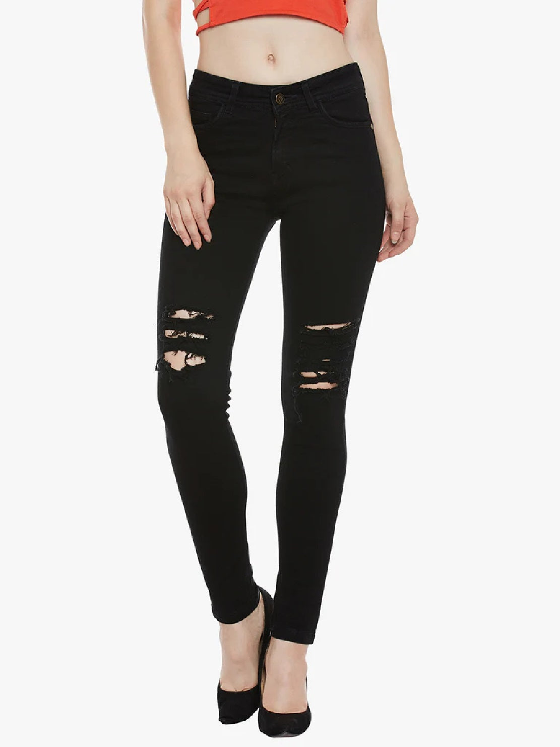 Calça jeans skinny rasgada Indigo Rein Junior, preta, tamanho 11