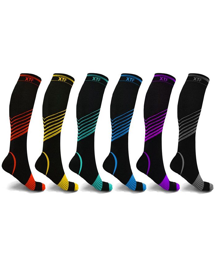 Pacote com 6 meias de compressão esportivas masculinas Extreme Fit, pretas, tamanho pequeno