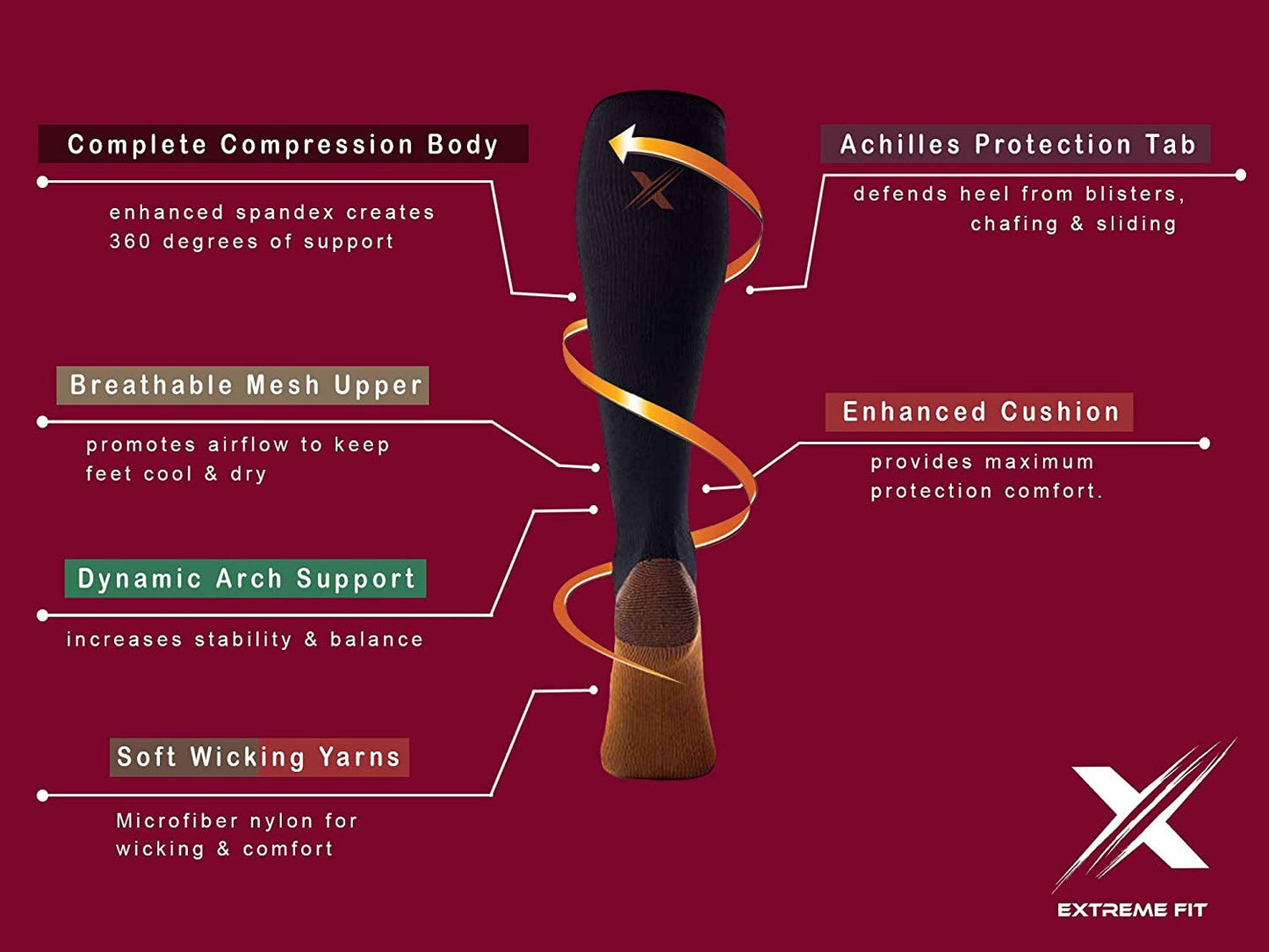 Meias de compressão femininas XTF By Extreme Fit até o joelho, pacote com 3, marrom, tamanho pequeno
