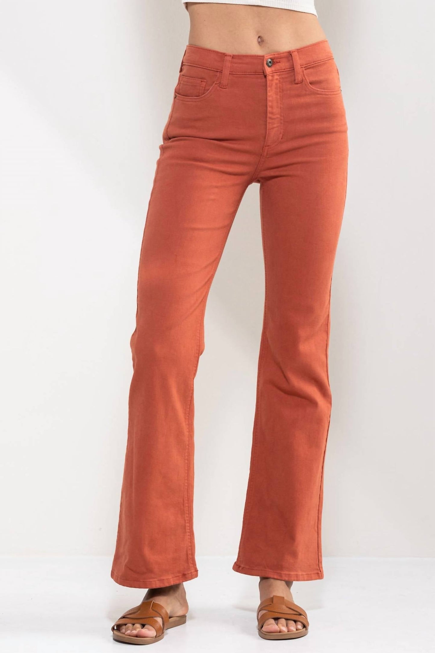 Sneak Peek - HIGH RISE SOLID SLIM BOOTCUT JEANS