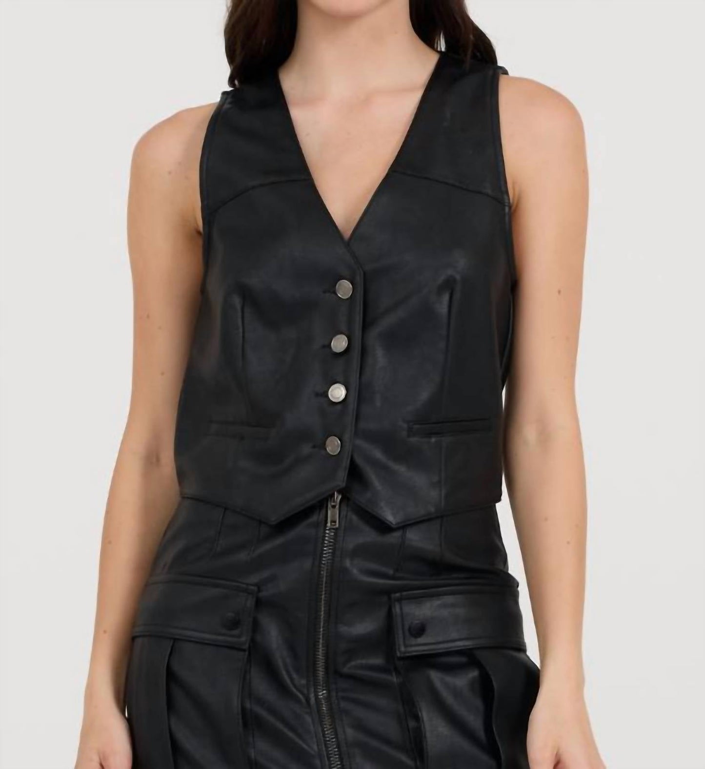 Vintage Havana - Leather Vest And Skirt Set