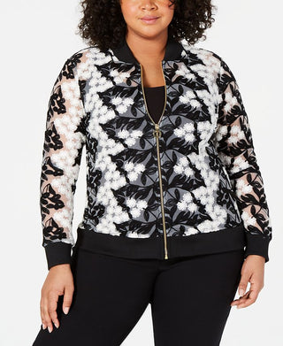 Belldini Women's Crochet Lace Bomber Jacket Black Size 2X