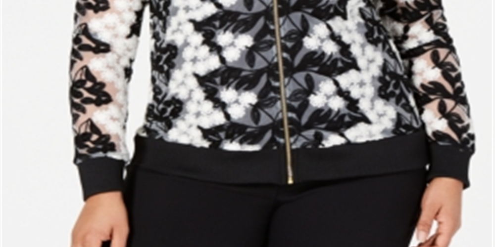 Jaqueta bomber feminina Belldini de crochê com renda, preta, tamanho 2X