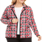 Cardigan feminino Belldini com estampa pied-de-poule e gola alta, vermelho, tamanho XX-G