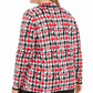 Cardigan feminino Belldini com estampa pied-de-poule e gola alta, vermelho, tamanho XX-G