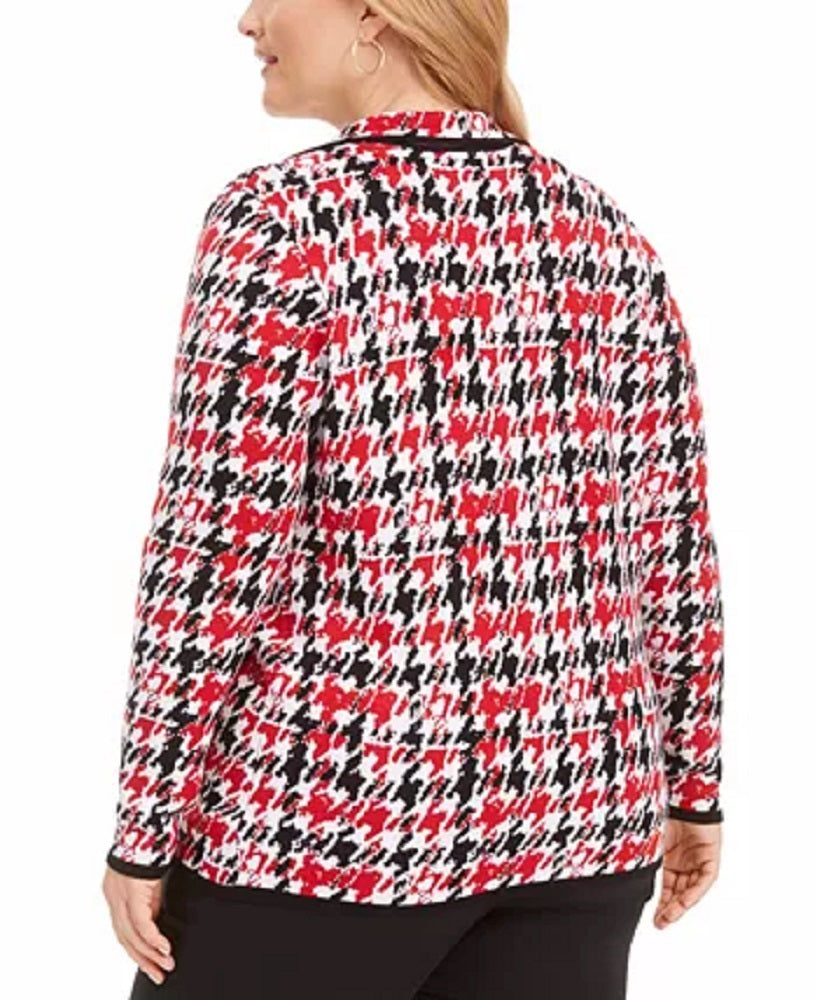 Cardigan feminino Belldini com estampa pied-de-poule e gola alta, vermelho, tamanho XX-G