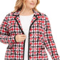 Cardigan feminino Belldini com estampa pied-de-poule e gola alta, vermelho, tamanho XX-G