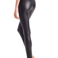 Leggings femininas de couro sintético de cintura alta, pretas, tamanho M