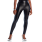 Leggings femininas de couro sintético de cintura alta, pretas, tamanho M