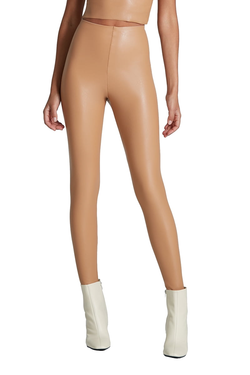 Leggings femininas de couro sintético de cintura alta, pretas, tamanho M