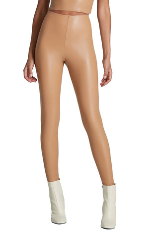 Leggings femininas de couro sintético de cintura alta, pretas, tamanho M