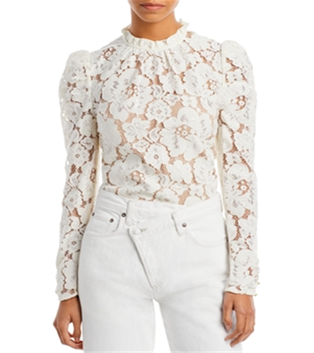 Wayf Feminino Erika Puff Sleeve Lace Top Branco Tamanho XS