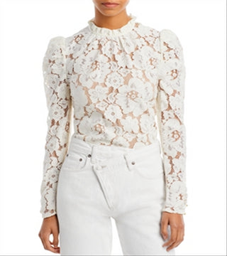 Wayf Feminino Erika Puff Sleeve Lace Top Branco Tamanho XS
