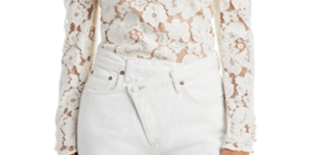 Wayf Feminino Erika Puff Sleeve Lace Top Branco Tamanho XS