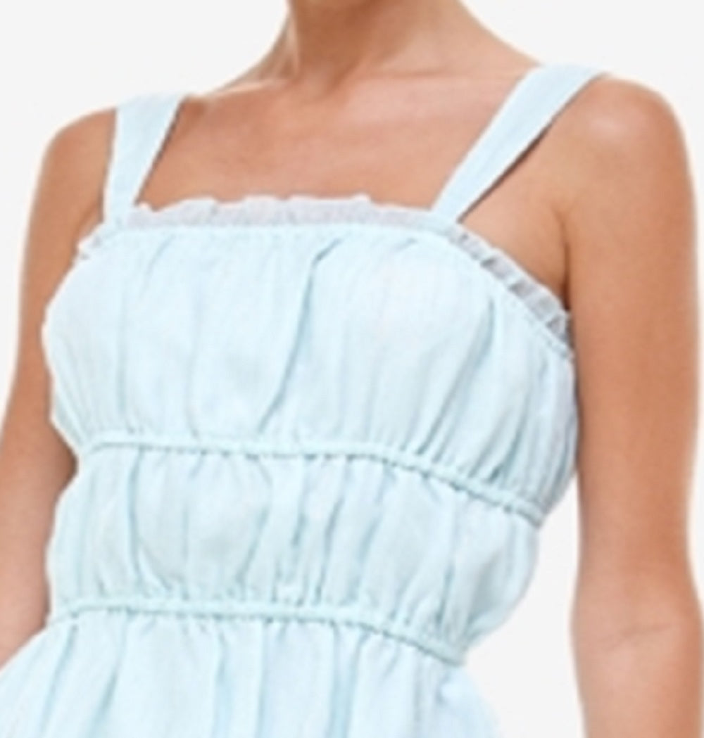 Q&amp;A Top feminino metálico franzido azul tamanho extragrande