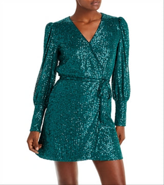 Vestido curto feminino Aqua com lantejoulas, verde, tamanho 6