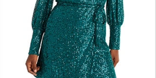 Vestido curto feminino Aqua com lantejoulas, verde, tamanho 6
