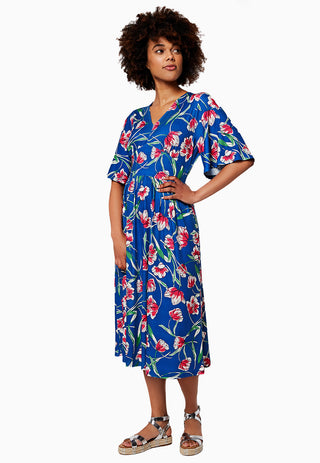 Vestido Zoe de manga curta feminino Leota em azul Wild Tulips