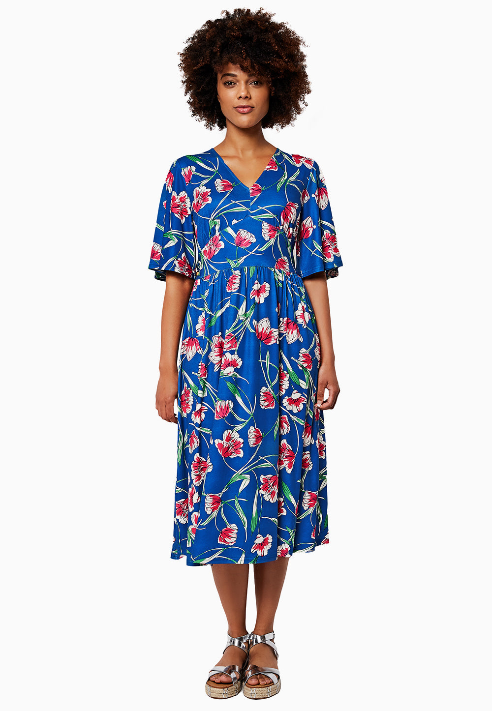 Vestido Zoe de manga curta feminino Leota em azul Wild Tulips