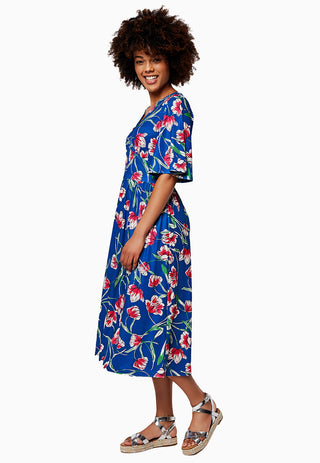 Vestido Zoe de manga curta feminino Leota em azul Wild Tulips