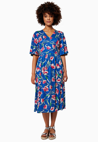 Vestido Zoe de manga curta feminino Leota em azul Wild Tulips