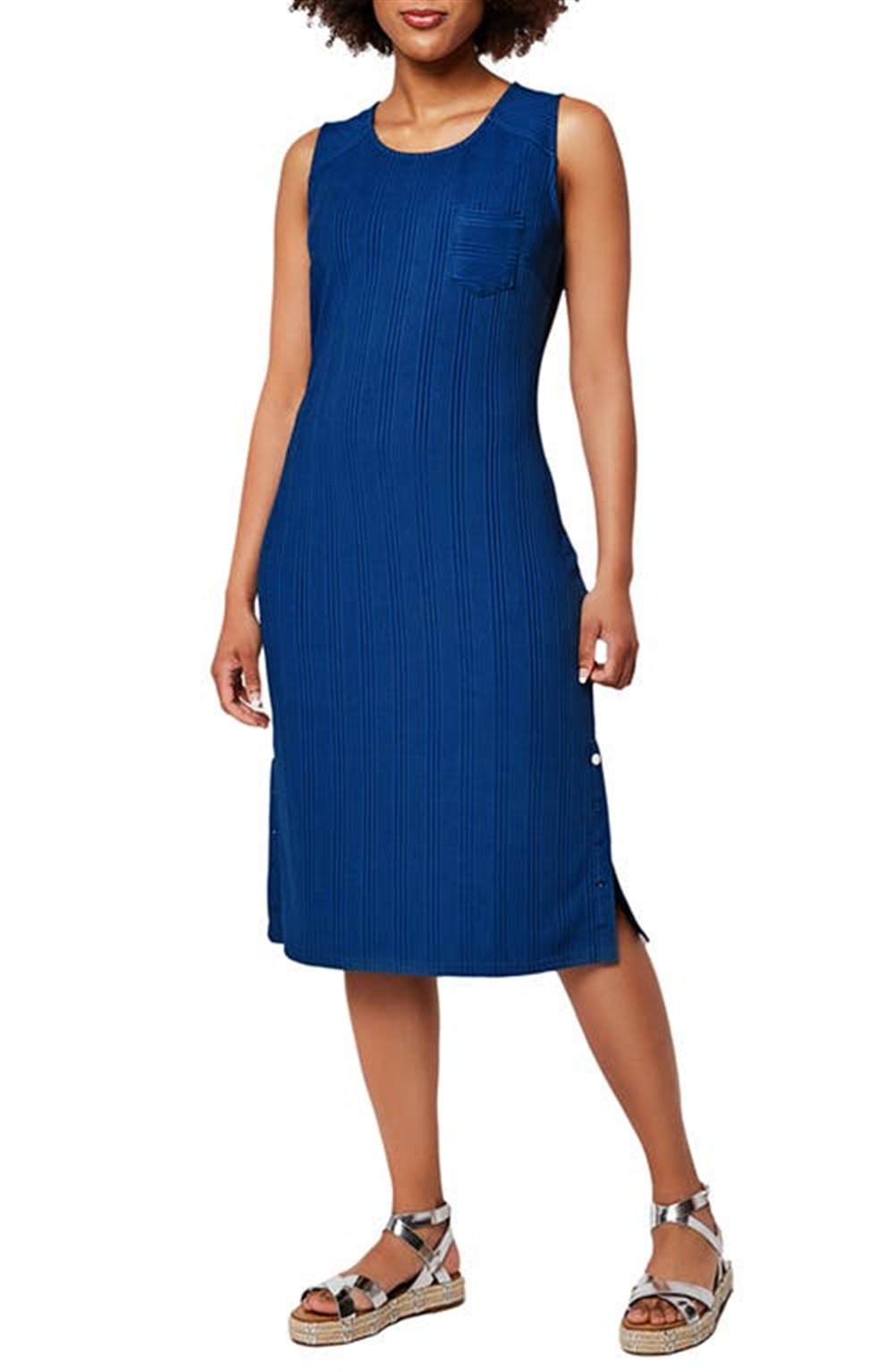 Vestido Leota Hilary em malha canelada variada Gala Azul Tamanho P