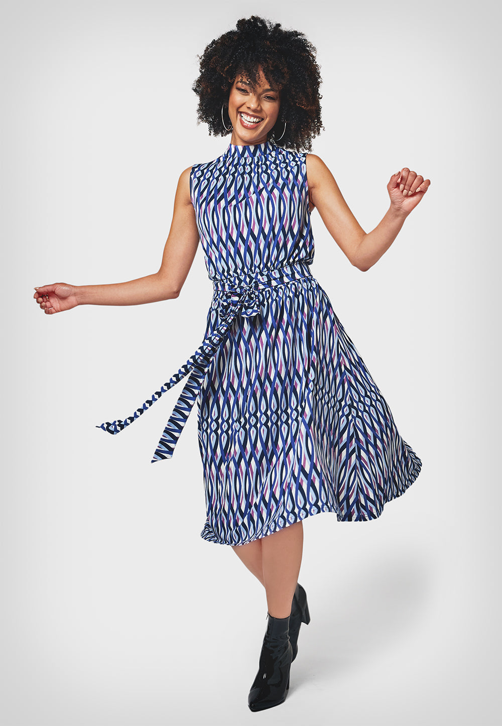 Vestido Mindy sem mangas feminino Leota em azul cristal retrô